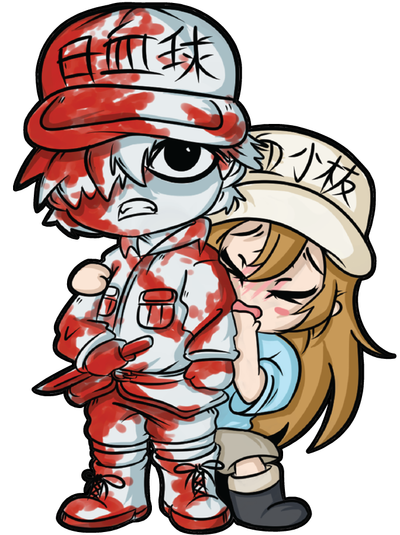 Cells at Work -- White Blood Cell and Platelet Chibi Anime Decal Sticker